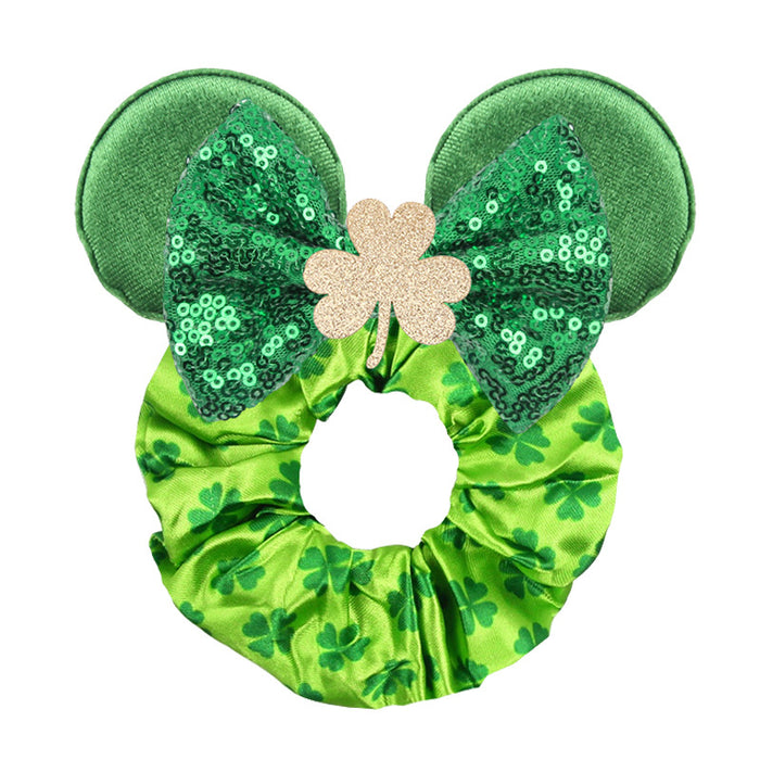 Wholesale festive decoration large intestine hair tie green clover children's flannel (M) MOQ≥5 JDC-HS-ZheZe001