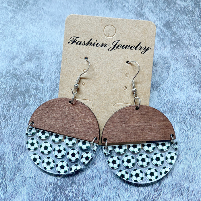 Wholesale Earring Leather Wood World Cup Soccer Geometric Patchwork Print MOQ≥2 JDC-ES-JunY002