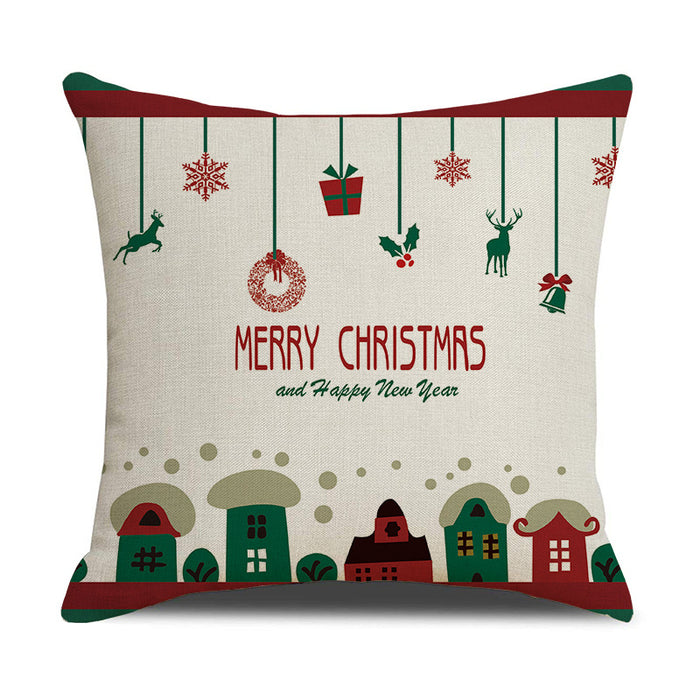 Wholesale Santa Claus Thanksgiving Print Linen Pillowcase on White MOQ≥2 JDC-PW-Xiangren012