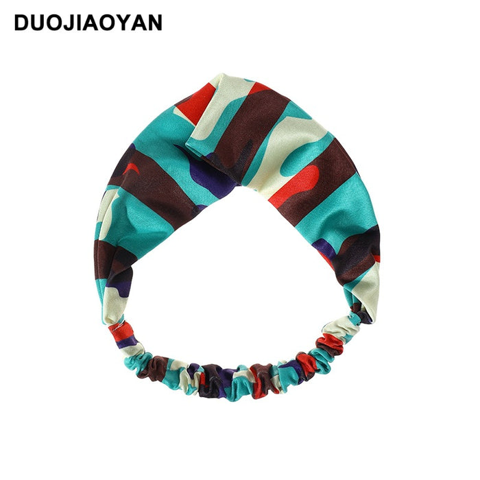 Wholesale Printed Plaid Headband Colorful Elastic Bunband Boho JDC-HD-Jiaoy015
