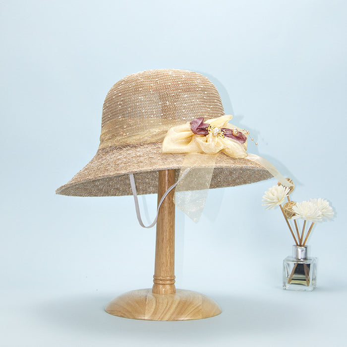 Wholesale Natural Papyrus Sunscreen Lace Straw Hat JDC-SH-ZYuan001