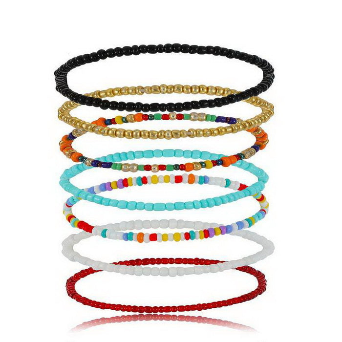 Wholesale 7 Pack Rice Bead Anklet Set Hand Beaded Rainbow Color JDC-AS-YingH005