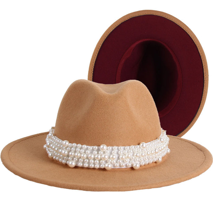 Hat de sombrero al por mayor lana en espesamiento de doble cara British Retro Pearl Hat JDC-FH-Xrong009