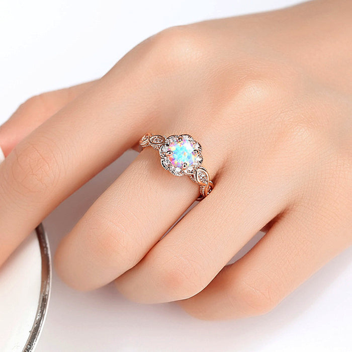 Wholesale Rings Alloy Resin Opal Rose Gold Cutout Rhinestones JDC-RS-JYS010
