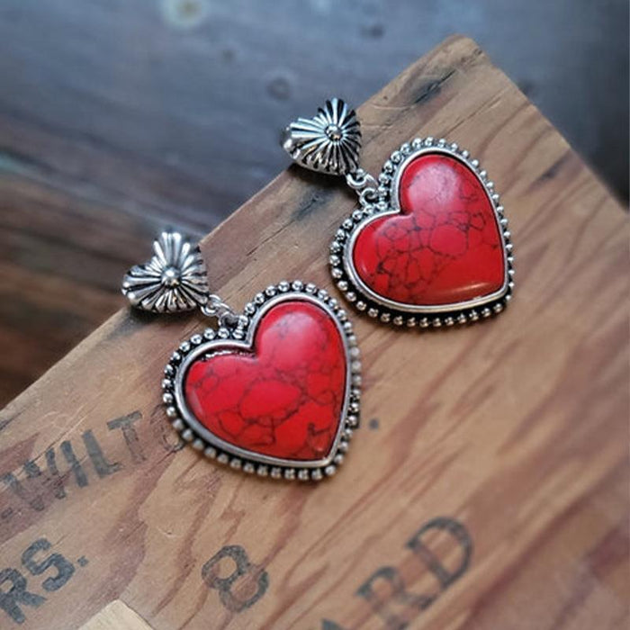 Wholesale Earrings Alloy Vintage Turquoise Love Heart JDC-ES-Saip094