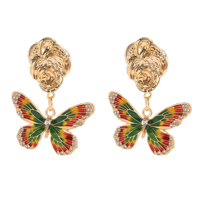 Wholesale Earrings Alloy Rhinestones Color Block Butterfly JDC-ES-JUYAO015
