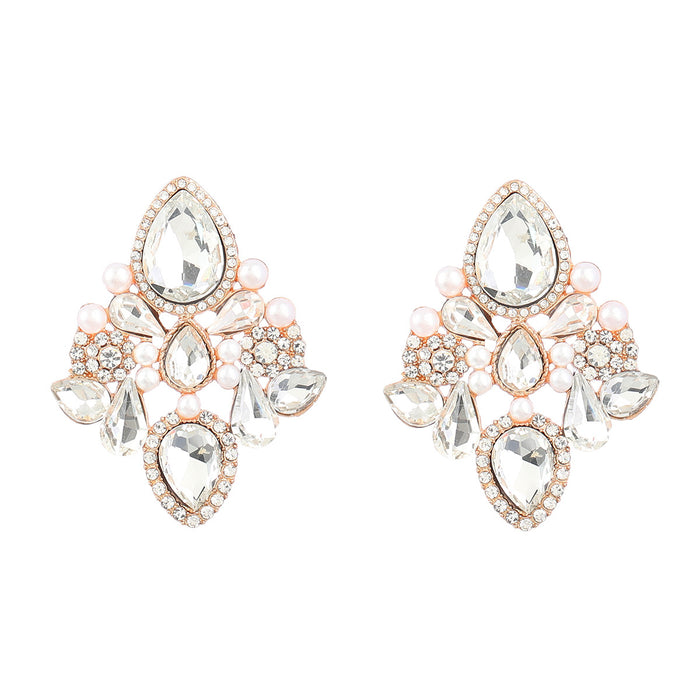 Wholesale Alloy Diamond Set Pearl Geometric Floral Earrings JDC-ES-JL995