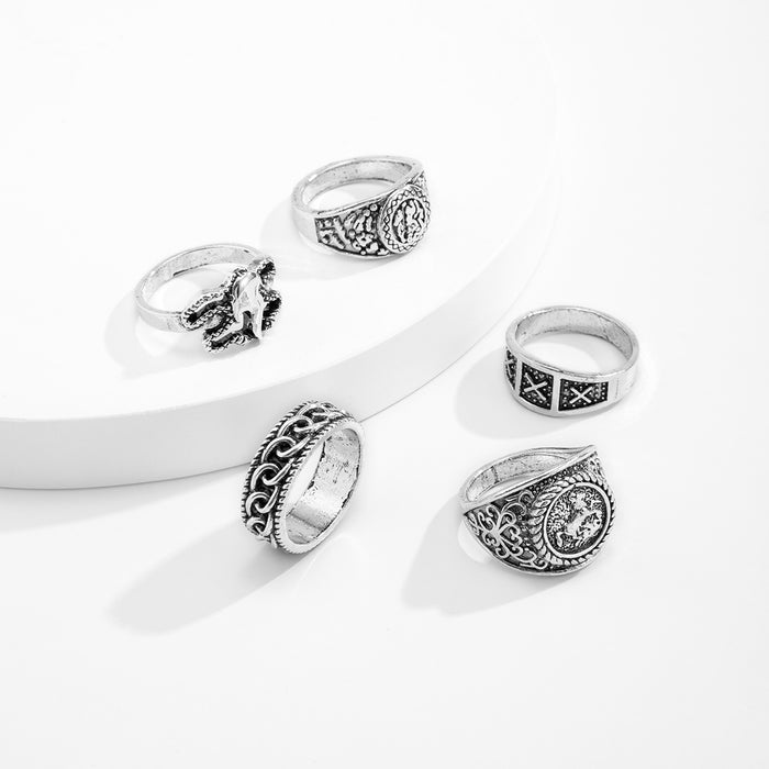 Wholesale Totem Geometric Alloy Men's Ring Set JDC-RS-LYing002
