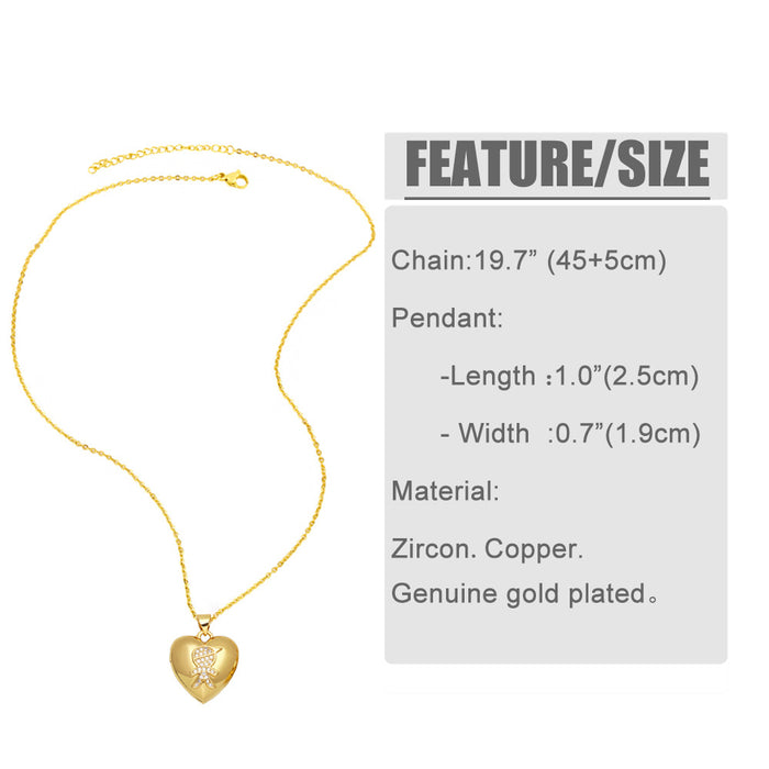 Wholesale Necklace Copper Plated 18K Gold Zircon Couple Heart Shape JDC-PREMAS-NE-013