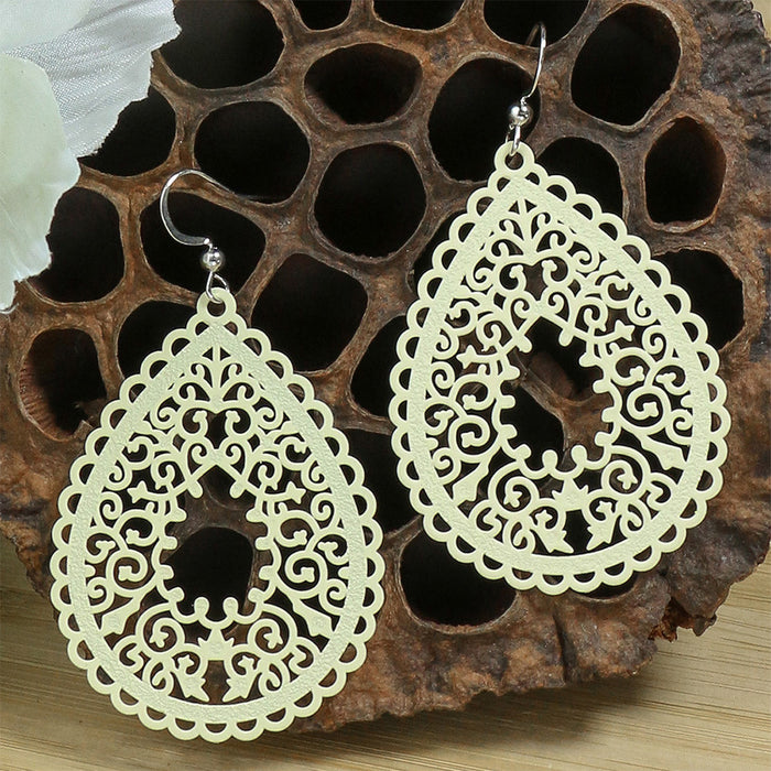 Wholesale Earrings Copper Simple Color Print Hollow Water Drop MOQ≥2 JDC-ES-HH038