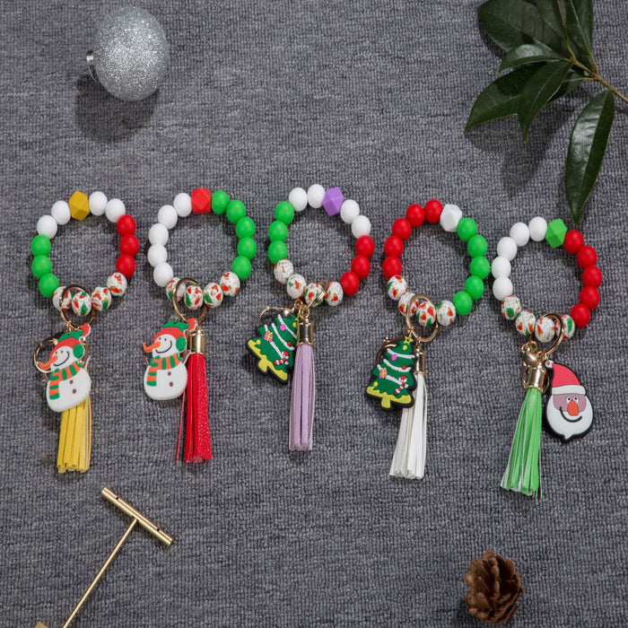 Wholesale Keychain Silicone Beads Christmas Pendant Wrist Keychain MOQ≥2 JDC-KC-ZRui001