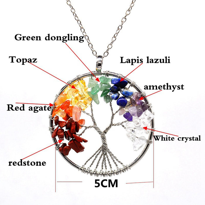 Al por mayor 7 colores Natural Crystal Gravel Tree of Life Collar Moq≥2 JDC-Ne-Xinyue001