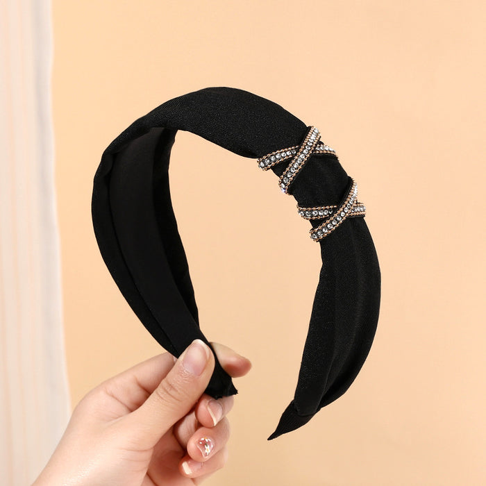 Wholesale Knotted Wide Edge Rhinestone Fabric Headband JDC-HD-FengHan002
