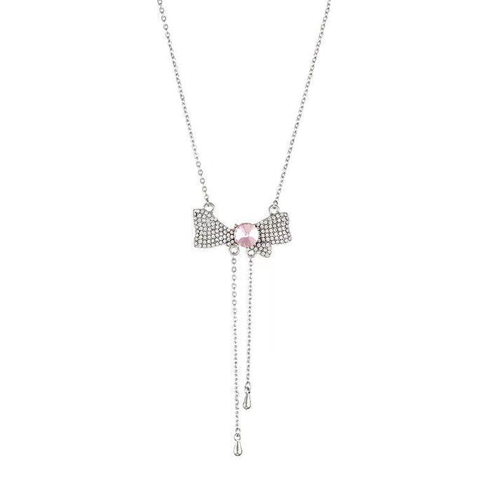 Collar de collar al por mayor Aleación Diamante Rosa Pen Pendientes de nudos de arco de la clavícula JDC-Ne-Yhai004