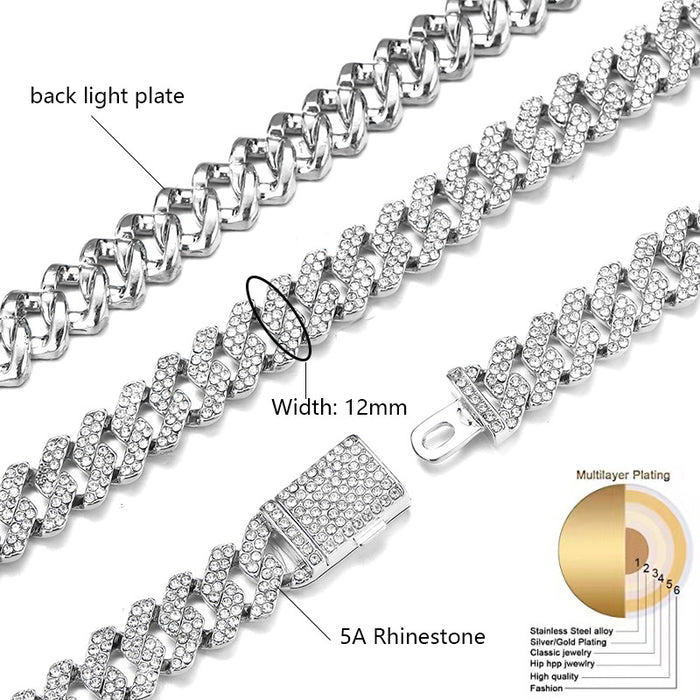 Wholesale Necklace Alloy Diamond Encrusted Hip Hop Rhombus Men's Cuban Chain MOQ≥2 JDC-NE-XuanD001