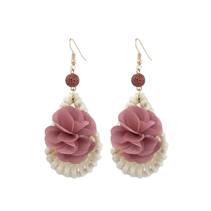 Wholesale rattan flower earrings handmade high quality  MOQ≥3 JDC-ES-XLH006