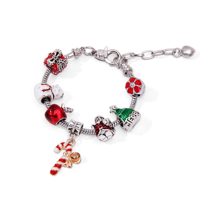 Wholesale stainless steel diy candy cane bracelet cartoon snowman children's bracelet MOQ≥2 JDC-BT-YinH006