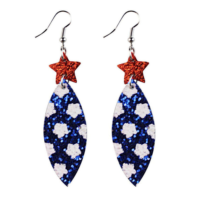 Wholesale 4th of July Stars Stripes Flag Pattern Independence Day Leather Earrings JDC-ES-KDL004