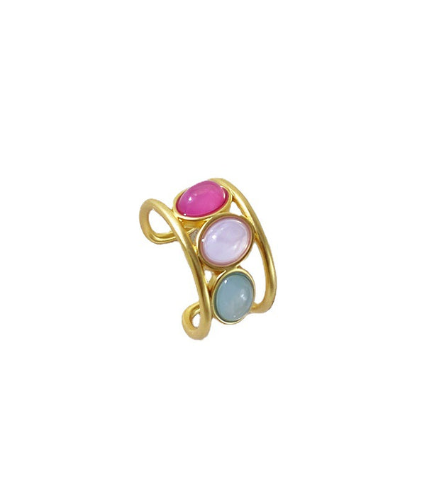 Wholesale Ring Brass Vintage Tricolor Stone Ring JDC-RS-QMen001