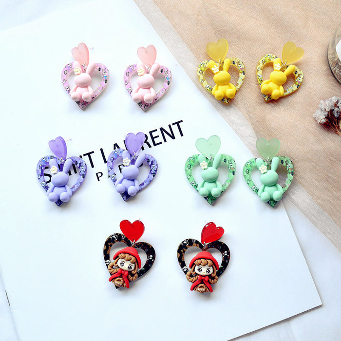 Wholesale Earrings Acrylic Cute Rabbit Girl Love Stud Earrings JDC-ES-Xienuo010