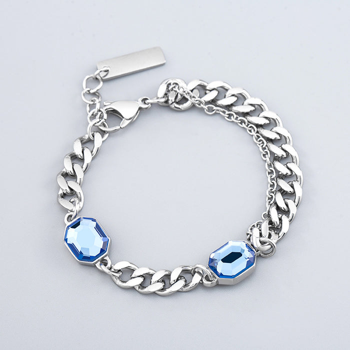 Wholesale Bracelet Titanium Steel Stacked Strap Splicing Chain Blue Black Crystal Bracelet MOQ≥2 JDC-BT-XinYuan002