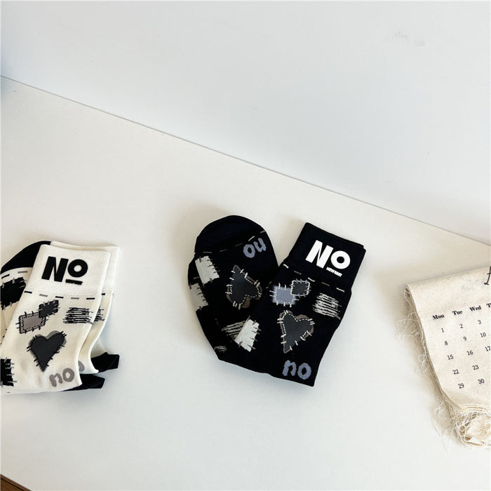 Wholesale Socks Cotton Black And White Irregular Shabby Style JDC-SK-XuXu004