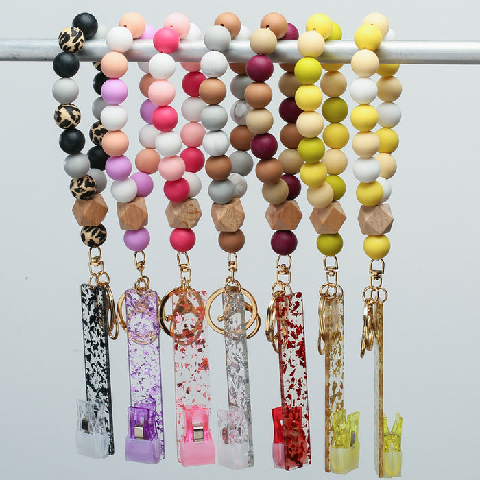 Wholesale Keychains Alloy Silicon Beads Wood Gradient MOQ≥2 JDC-KC-XiaYang002