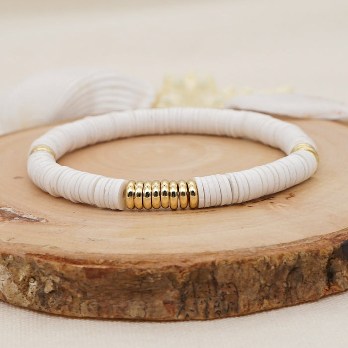 Pulsera de oro de acero de acero étnico de estilo étnico al por mayor brazalete de arcilla blanca brazalete de arcilla JDC-BT-yux001