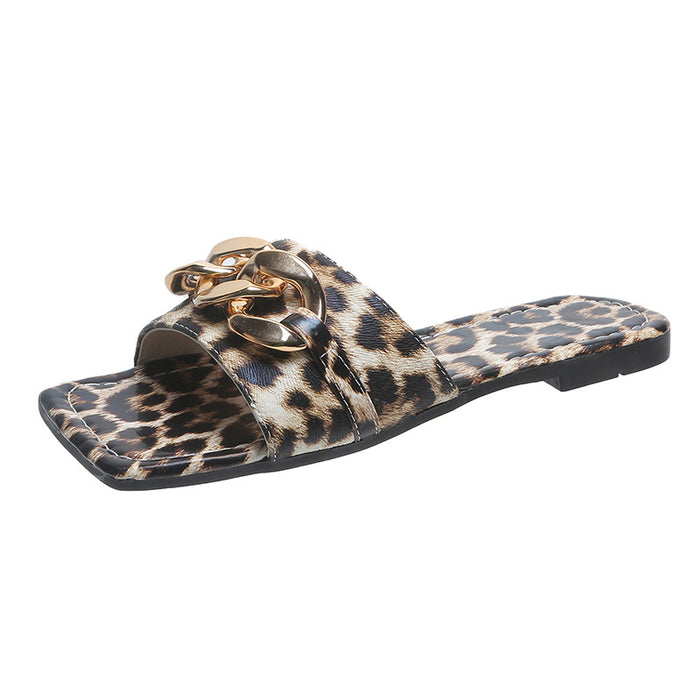 Wholesale plus size summer new home leopard print women's flat slippers JDC-SD-YingX001