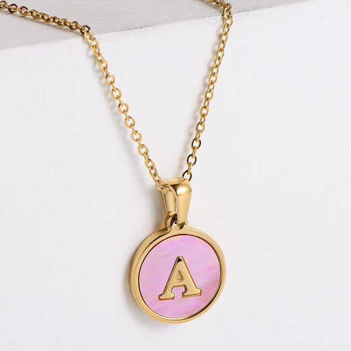 Jewelry WholesaleWholesale Gold Plated Stainless Steel Pink Shell Letter Necklace JDC-NE-Aimi021 Necklaces 爱米 %variant_option1% %variant_option2% %variant_option3%  Factory Price JoyasDeChina Joyas De China