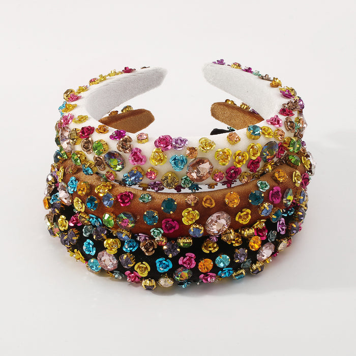 Wholesale Headband Flannel Rhinestones Baroque Flowers JDC-HD-QianDi005