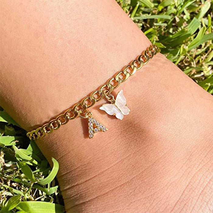 Wholesale Anklet Letter Butterfly 14K Gold Plated MOQ≥2 JDC-AS-JinM008