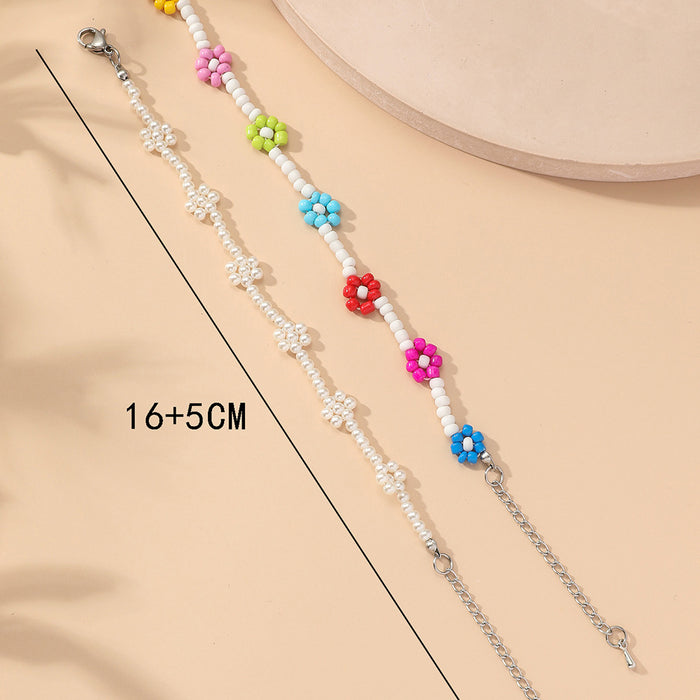 Wholesale Hand Woven Colorful Rice Beads Boho Color Flower Beaded Bracelet Two Piece Set MOQ≥2 JDC-BT-FanT001