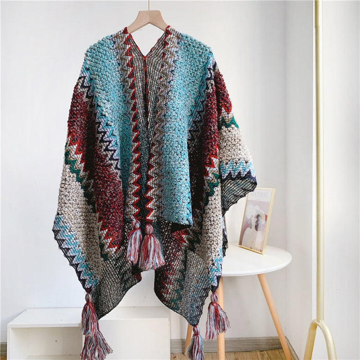 Wholesale Scarf Imitation Cashmere Knitted Tassel Vintage Ethnic Style Slit Shawl JDC-SF-Zhongyi003