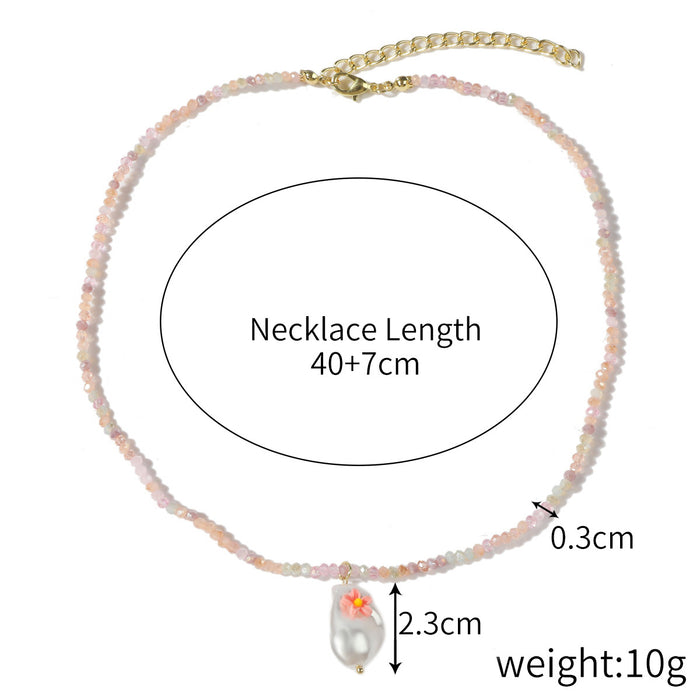 Wholesale Crystal Pendant Clavicle Chain Summer Color Rice Beads Crystal Pearl Necklace JDC-NE-JiaYi005