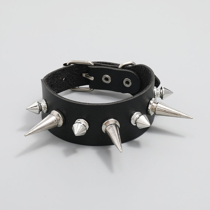 Wholesale Bracelet Artificial Leather Single Row Spike Punk Style Men's Bracelet JDC-BT-PK027