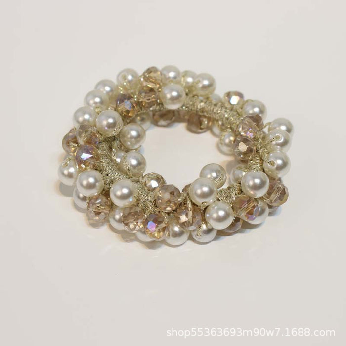 Wholesale crystal pearl hair band girl beaded braided rubber band JDC-HS-TengH003