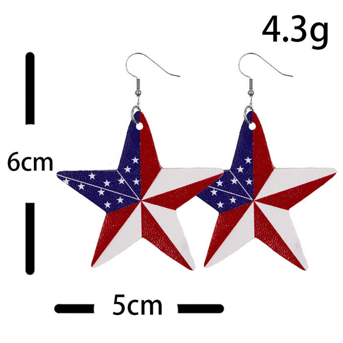 Pendientes de cuero de bandera americana al por mayor 4 de julio Pentagrama Pentagrama Día de independencia Impresión de doble cara JDC-ES-Chengy020