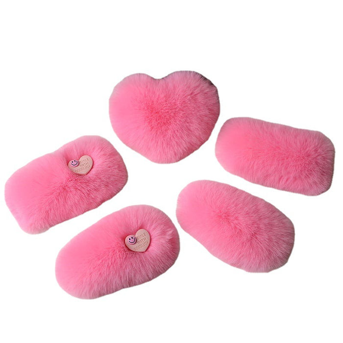 Wholesale Hair Clips Faux Rex Rabbit Fur Plush Cute Peach Heart MOQ≥2 JDC-HC-YEYE001