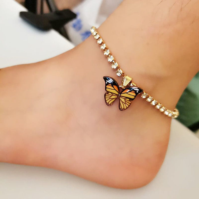Wholesale Rhinestone Butterfly Pendant Creative Anklet JDC-AS-ShuK001