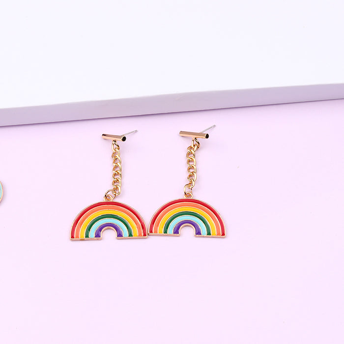 Wholesale Rainbow Love Oil Drop Earrings Tassel Earrings MOQ≥2 JDC-ES-DUAI021