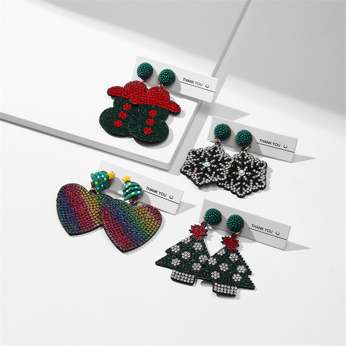 Wholesale Earring Alloy Christmas Tree Santa Claus Diamond Earrings JDC-ES-GuTe031