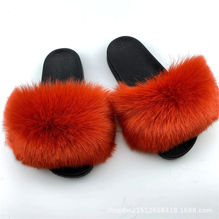 Wholesale imitation fox fur sandals outside wear beach plush sandals JDC-SP-XYu004