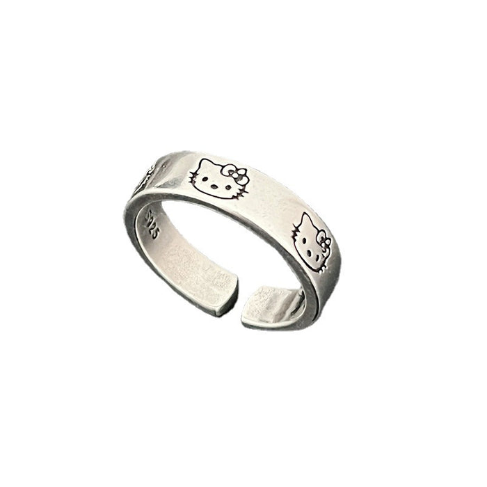 Wholesale cartoon cat ring female retro Thai silver opening ring JDC-RS-HuaYuL002