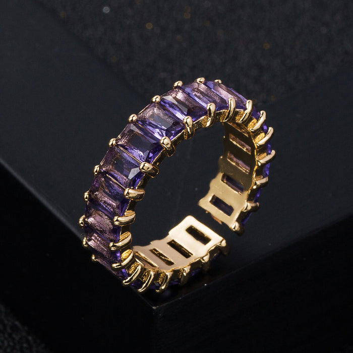 Joyería de mano de circón con incrustaciones al por mayor joyas de circón colorido anillo geométrico JDC-RS-Heim001