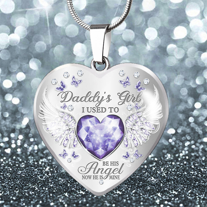 Wholesale Daddy's Girl Angel Wings Heart Shape Epoxy Alloy Necklace MOQ≥2 JDC-NE-Shouxin001
