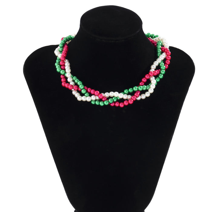 Collares al por mayor imitación de perla contraste color beading navideño hecho a mano jdc-ne-kunj171