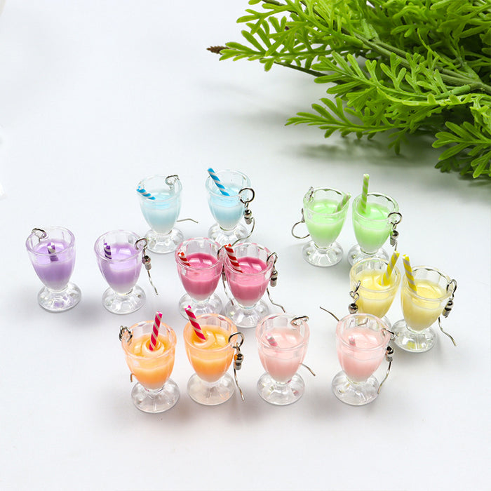 Wholesale simulation food toy milk tea cup plastic cup earrings  JDC-ES-Songx025
