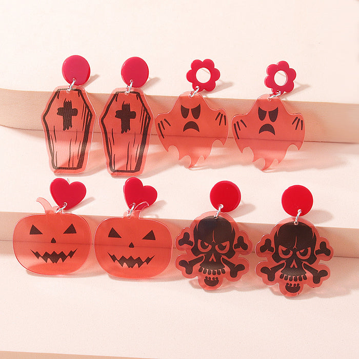 Wholesale Earrings Acrylic Halloween Pumpkin Ghost MOQ≥2 JDC-ES-MTu003