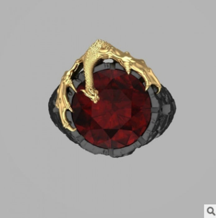 Punk Goth Rock Personalidad al por mayor Ring de dos tonos Ruby Dragon Ring Moq≥2 JDC-RS-FHong002